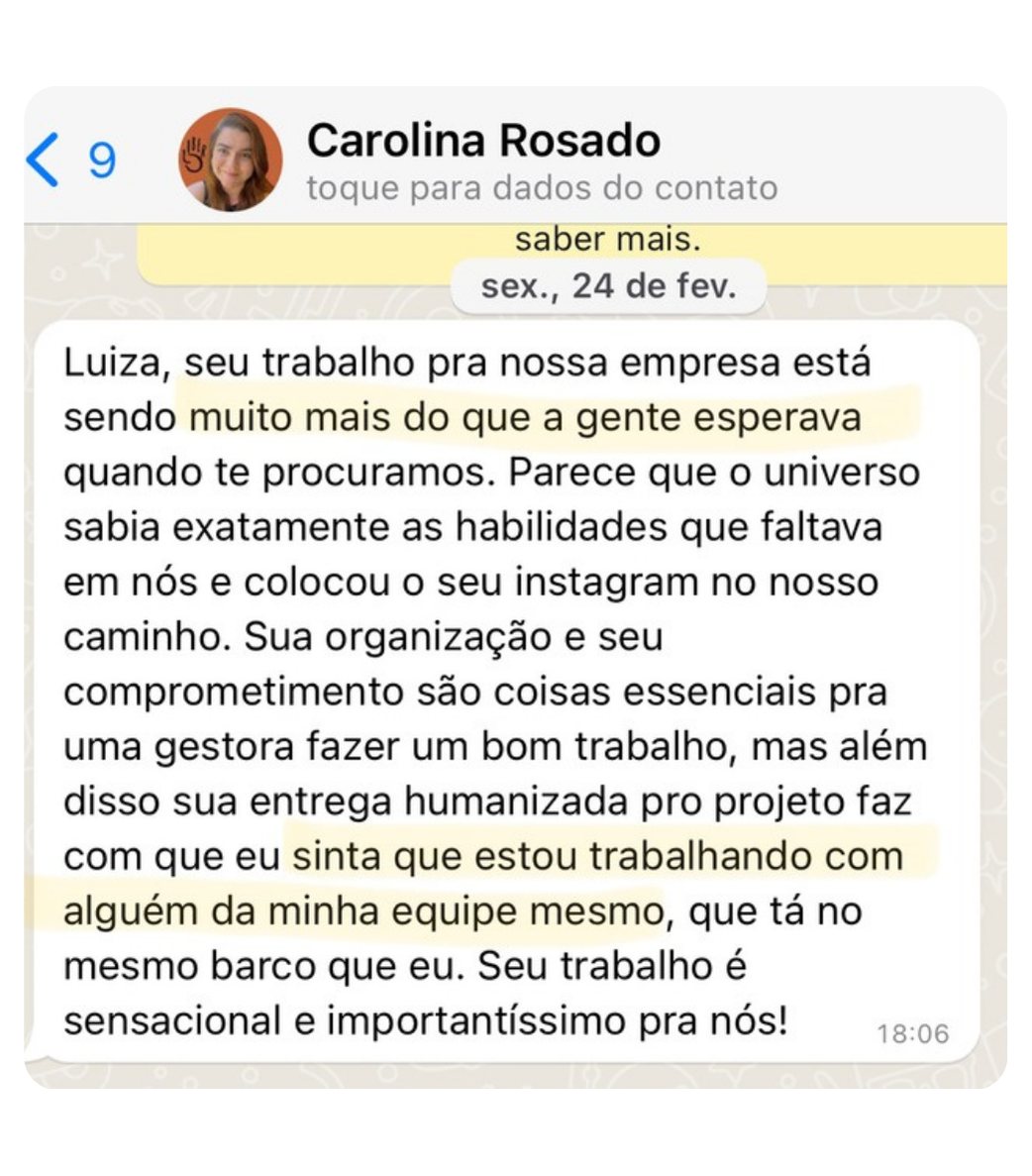Depoimento de Carolina Rosado por WhatsApp