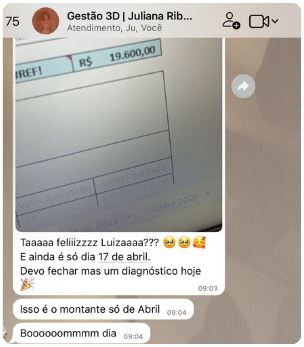 Depoimento de Juliana Ribeiro (Gestão 3D) por WhatsApp